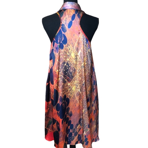 CROP David Peck silk abstract print sleeveless shirt dress with pockets S - Picture 4 of 14